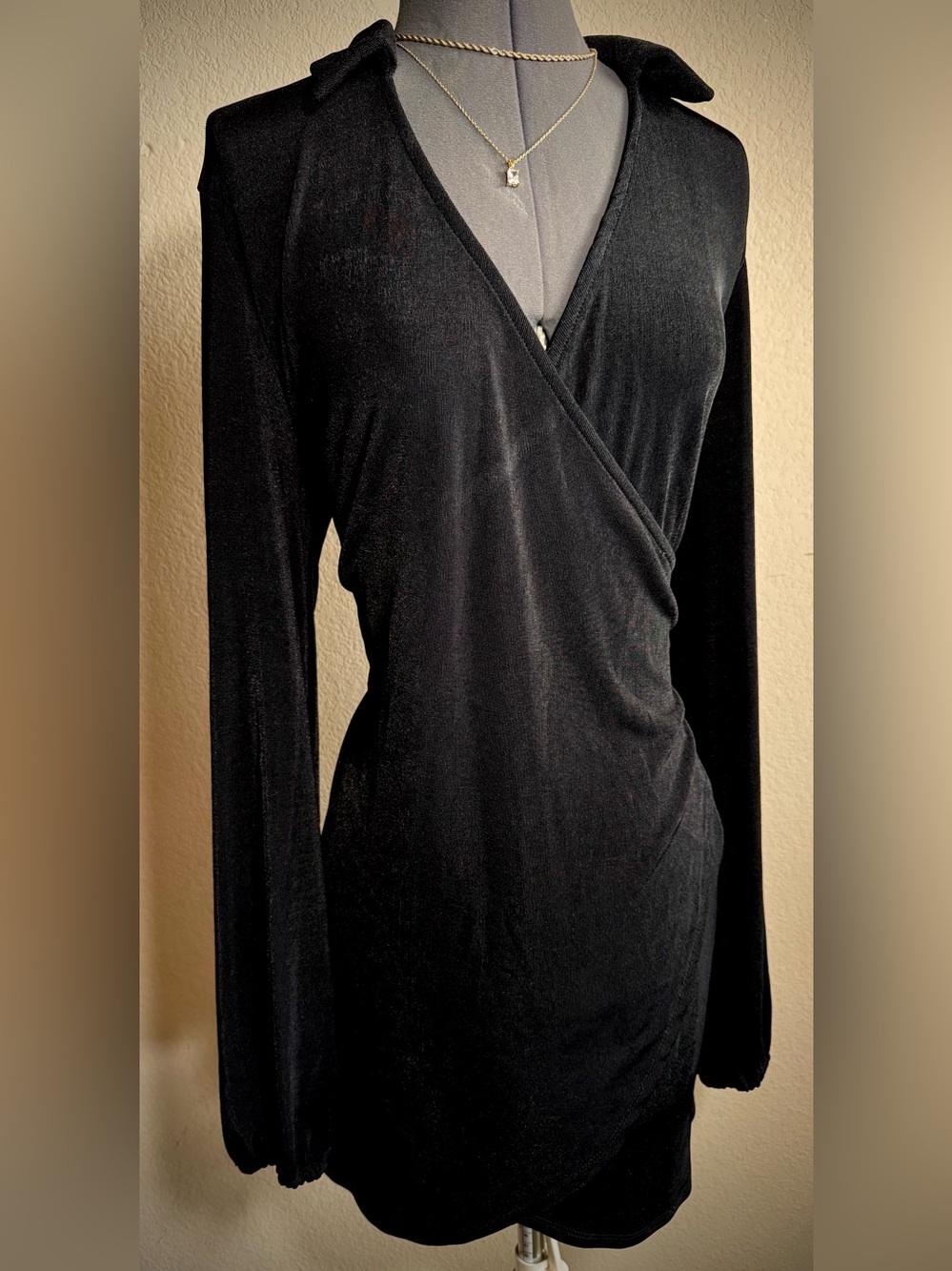 Princess Polly Party Time Black Wrap Mini Dress Long Sleeve M 6